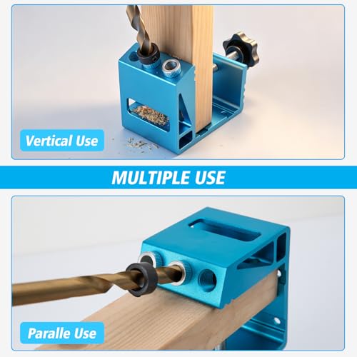 Pocket Hole Jig Kit with Drill Guide Joint 15 Degree Woodworking Inclined Hole Angle Tool Dowel Drill Pocket Joinery Screw Set Kit Adjustable Drill Jig Guides Joint Carpentry Locator Woodworking Tool