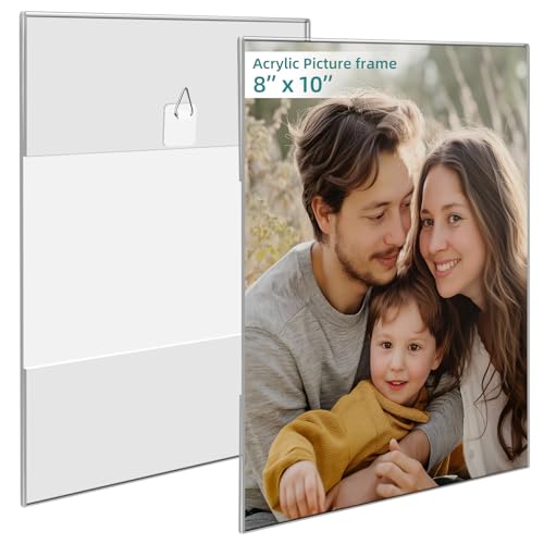 Bluesun 8x10 Picture Frame set of 2 pack Acrylic Frames - Transparent 8x10 Clear Wall Frames Hanging Vertical, Frameless Clear Frame Various Decorative Style - color: Hang wall, size: 8x10 2 Pack