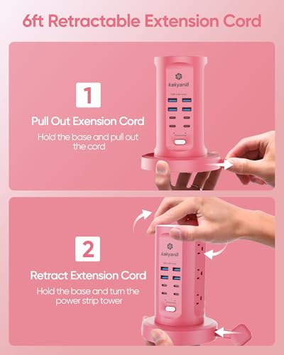 Power Strip Tower, kakyanill Charging Station 9 AC Outlets 8 USB Ports - color: Pink, size: 24W