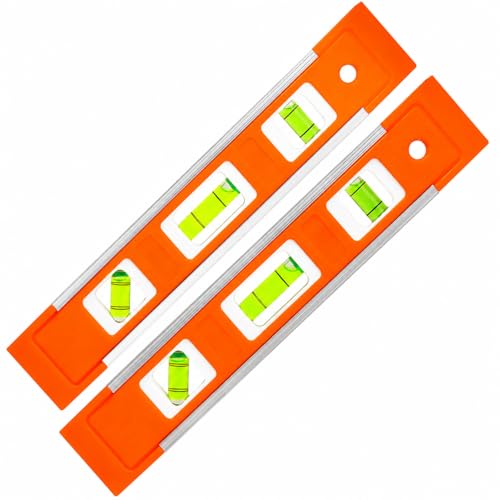 2PCS 9-Inch Magnetic Torpedo Level, Small Spirit Level with 3 Bubble Vials 45° 90° 180° for Home Renovation, Hanging Pictures, Shelves & Construction(Orange) - color: Orange+orange