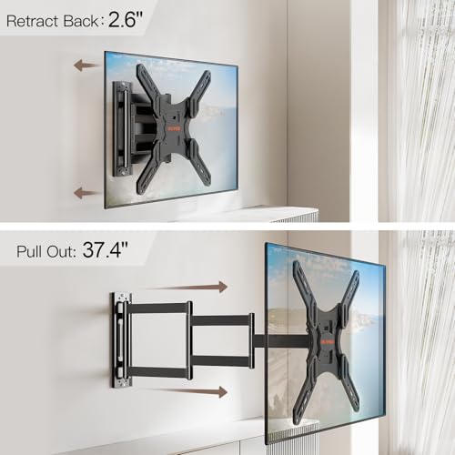 ELIVED Long Arm TV Wall Mount for Most 26-65 Inch TVs, 37.4 Inch Long Extension TV Mount Swivel and Tilt, Max VESA 400x400mm, Full Motion Wall Mount tv Bracket Holds up to 77 lbs. (Pack of 2) - size: Indoor Arm: 37.4" (Pack of 2)