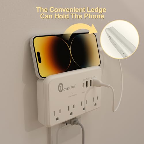 Overtop Wall Outlet Extender,Multi Plug Surge Protector,1800J - color: ‌Ivory White-4AC