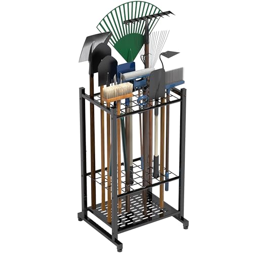 Garden Tool Organizer, Garage Tool Organizer & Garage Organization, Heavy Duty Steel Tool Storage Rack Holds 35 Rakes, Brooms Tools, Broom Holder and Mop Holder, Shed Organizer for Home Organization - style: Rack