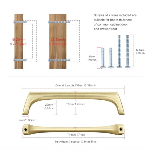 AVICCI 10 Pack Cabinet pulls-5"/128mm Brushed Gold Modern Drawer Handles for Kitchen Cabinet Handles Batheroom Drawer Dresser Furniture Handware - color: Brushed Gold, size: 5"(128mm)Hole Center-10Pcs