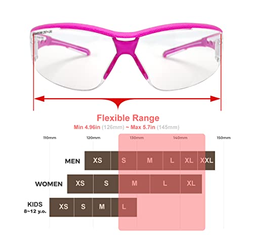 HTS HUNTERSKY Super Flexible Lightweight Anti Fog Wrap-Around U6 Clear Shooting Safety Glasses with ANSI Z87.1 Scratch Resist - color: Pink / Clear (1 Pack)
