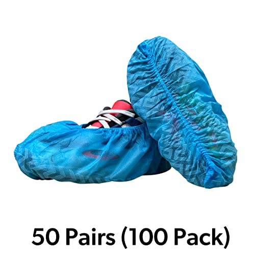 100 Pack XL Blue Shoe Covers Disposable, Non Slip Shoe Booties