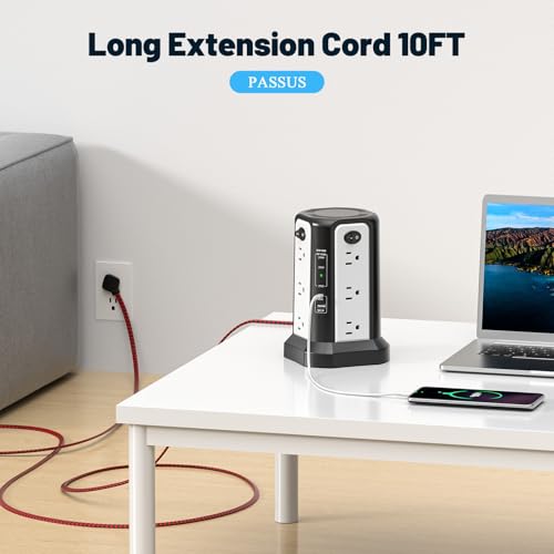 PASSUS PD65W USB C Fast Desktop Power Strip Surge Protector - color: Black White-4C1A