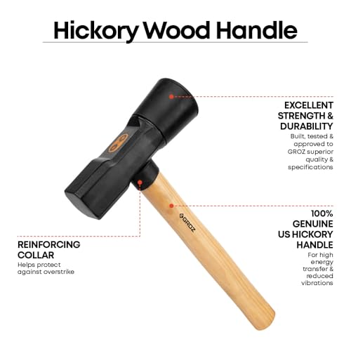 Groz 5.5 lb Tire Service Hammer with 16" US Hickory Handle, Dual Forged Steel and Cured Rubber Head, Non-Marring Lock Ring Tool for Cars Trucks Tractors (34780)