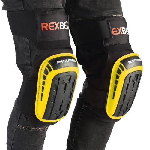 REXBETI Knee Pads for Men, Anti-slip Construction Gel Knee Pads for Work - color: Yellow