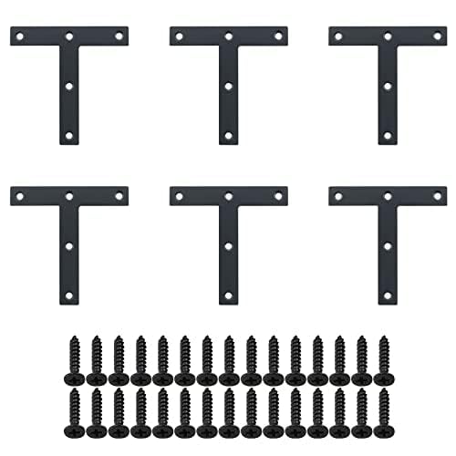 SAYAYO T Brace, 120x120mm (5" x 5") T Brackets Mending Plate Flat Repair Plates Joining Bracket Brace, Stainless Steel Matte Black, 6 Pcs | Black Repair Plates Joining Bracket, T Brace for Wood, 6 PCS - color: Black, size: 120x120mm-6pcs, style: T Shape