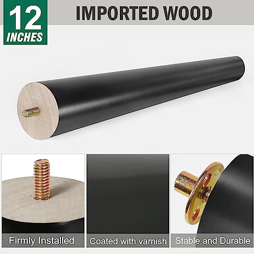 FoDau770 Rubber Wood Legs 12", Slant Taper, 5/16"-18 Thread, Black, 4pcs | Wood Couch legs - Mid Century Sofa Legs - Furniture legs Replacement for Cabinet Dresser Chair Ottoman - color: Black, size: 12 Inch - Slanted (80°)