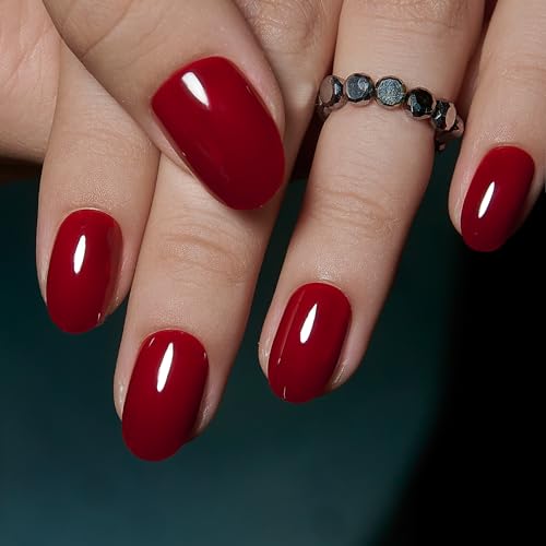 CurvLife Short Oval Press On Nails, Classic Red Burgundy, Soft Gel - color: C1 - Classic Red Nails