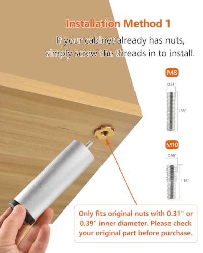 Adjustable Furniture Legs 8 Inch Silver Bed Support Legs Cylinder M8 Screw in Bathroom Cabinet Legs Risers Replacement Couch Metal Leg End Table Feet - color: Silvery, size: 8 inch(4pcs)