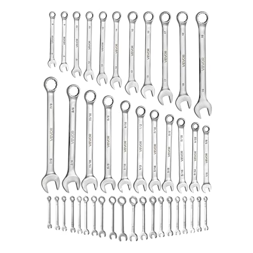 VEVOR Combination Wrench Set, 42-Piece SAE and Metric, 12-Point Box End and 15° Angled Open End Combination Wrenches with Roll Up Pouch, Carbon Steel, for General Household and Automotive Repairs - size: 42PCS (Metric&SAE), style: Regular