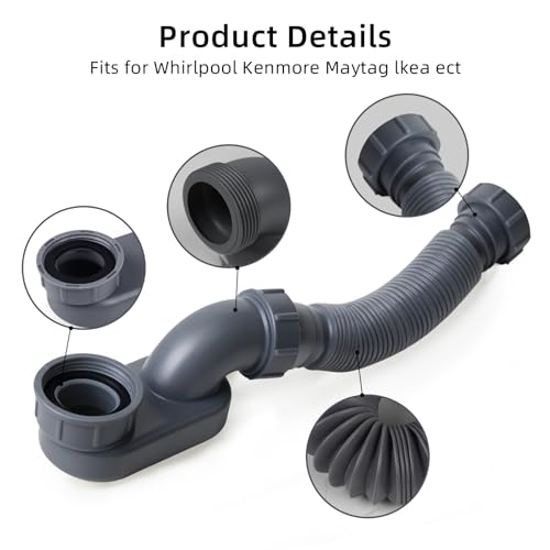 Low Profile 1 1/2" P Trap Flexible Bathtub & Shower Drain Pipe, Flat P Trap Kit for Freestanding Tub, Space Saving Bath Drain Assembly, Easy Install Durable Plumbing Replacement - style: Both ends have threads - black