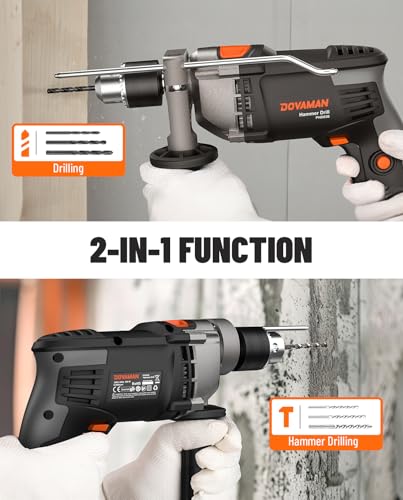 DOVAMAN 7.5A Corded Hammer Drill, 1/2'' Impact Drill