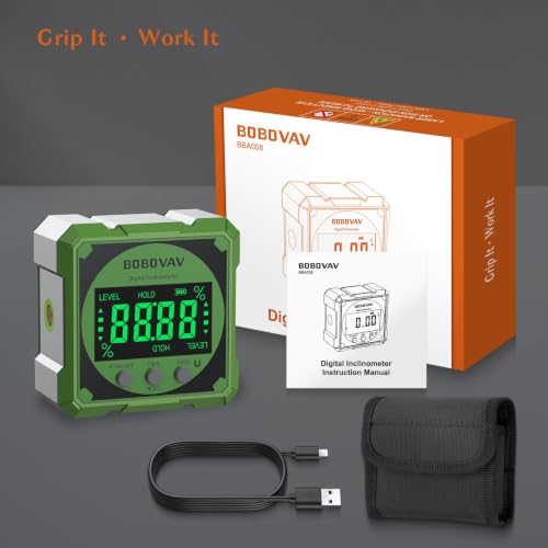 4-side Magnetic Digital Angle Gauge with Laser(Class 2, ＜1mW Output), 4 * 90° Rechargeable Electronic Inclinometer Protractor Level Gauge for Woodworking Tablesaw- Green - color: Green
