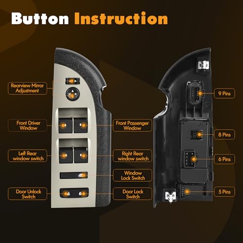 YBC Front Driver Side Power Window Switch for 2007-2009 Silverado Sierra - style: 2007-2009