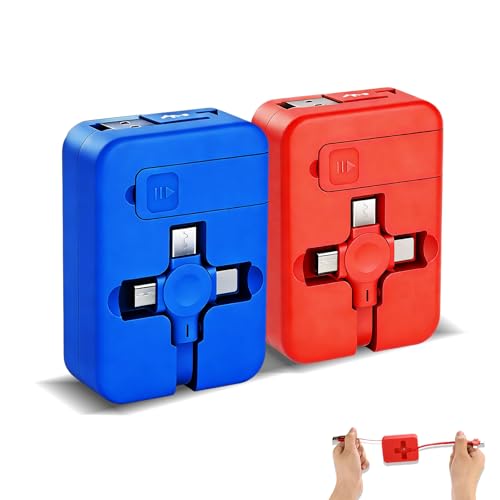 2 Pcs 3 in 1 Retractable Multi Fast Charging Cable Bulk with Phone Stand - color: Blue+Red