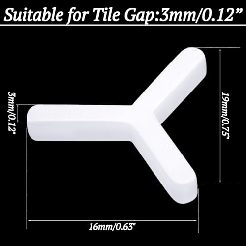 Pangda 1500 Pcs Tile Spacers Wall Floor Tile Plastic Y Type Spacers Tiling Tools 1/8 Inch White Hexagon Tile Spacers for Ceramic Tile Installation Positioning Clip Leveling System Construction