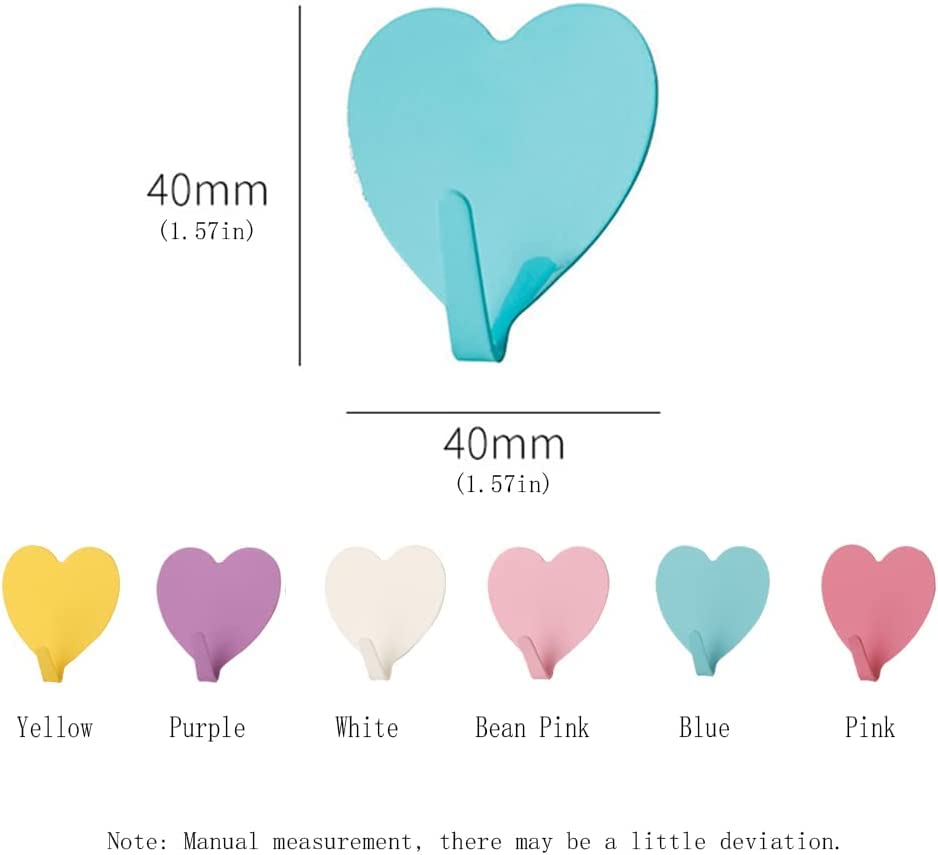 JtmyAota 6 Pack Heart Wall Hooks, Kawaii Room Decor Hooks - color: White