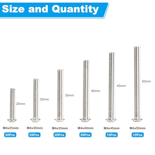 120 Pcs Cabinet Pulls Knobs Screws, M4x25/30/35/40/45/50mm | M4 Machine Screws Pan Washer Head Metal Phillips Screws Kit for Cabinet Drawer Cupboard Closet Handles Install - size: M4×25/30/35/40/45/50mm