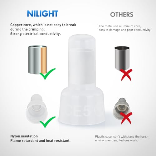 Nilight 300PCS CE5 Closed End Crimp Terminal 12-10 Gauge Nylon Insulated - color: 300PCS 12-10# Terminals