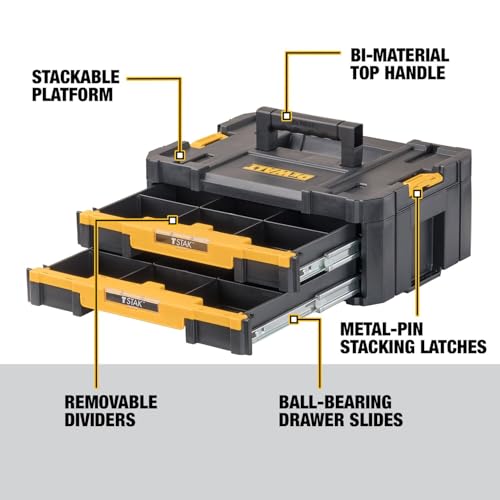 DEWALT TSTAK Tool Storage Organizer with Double Drawers, Holds Up to 16.5 lbs. (DWST17804) - size: 17.3 x 12.3 x 6.9 inches (Pack of 1)