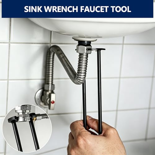 2Pcs Sink Wrench Faucet Tool, Multi-Purpose Basin Wrench with 8 Sizes, Plumbing Wrench for Under Sink Repair, Install & Remove Faucet Nuts, Hose Nuts, Pipe Fittings