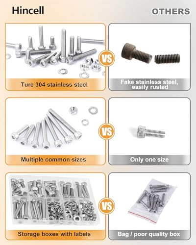 M4 Bolts,Hincell 350pcs M4 Hex Socket Head Cap Screws Bolts Washers Nuts Kit,304 Stainless Steel(M3 x 6mm /8mm /12mm /16mm /20mm /25mm /30mm) - size: M4, style: Socket Head Screws