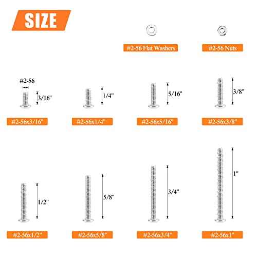 HELIFOUNER 250 Pieces #2-56 x 3/16" 1/4" 5/16" 3/8" 1/2" 5/8" 3/4" 1", Button Head Socket Cap Screws Bolts Washers Nuts Kit, Coarse Thread, Fully Machine Threaded, 304 Stainless Steel - size: #2-56, style: Button Head