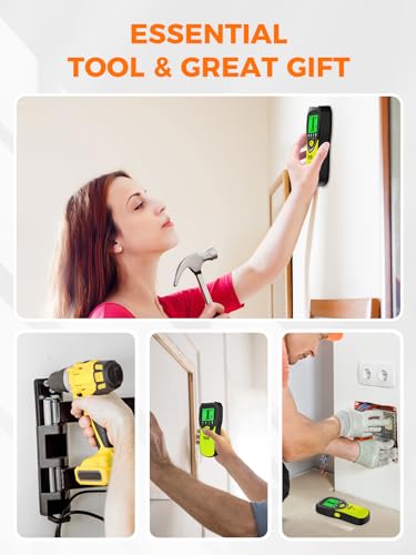 Mecurate 5-in-1 Stud Finder Wall Scanner for Studs, Metal & Live AC Wires - color: Green