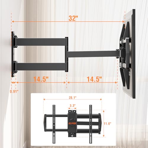 32" Long Arm TV Wall Mount for 32-75 Inch TV, Corner TV Bracket Single Stud - size: TV 42-75". Arm 32"
