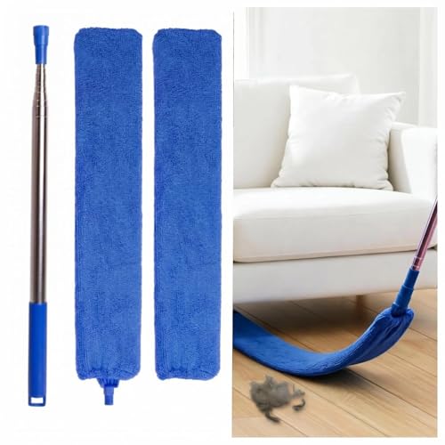 Retractable Gap Dust Cleaner Under Appliance Cleaning Tool, Flat Duster for Under Refrigerator Fridge Stove Couch Bed, Skinny Thin Duster for Tight Spaces (Blue) - color: Blue