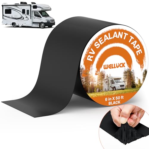 WELLUCK Butyl Sealant Tape, 6 Inch X 50 Foot RV Roof Tape Sealant Roofing Tape Black, Waterproof &UV RV Tape for Roof Camper Trailer Boat Sealing Leak Repair - style: 6 Inch X 50 Foot Black