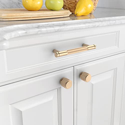 Asidrama 10 Pack 3.75 Inch(96mm) Gold Cabinet Pulls Knurled Cabinet Handles Cupboard Handles Kitchen Cabinet Hardware for Cupboard Drawer Pulls - color: Gold, size: 3.75" Hole Center, style: 10 Pack