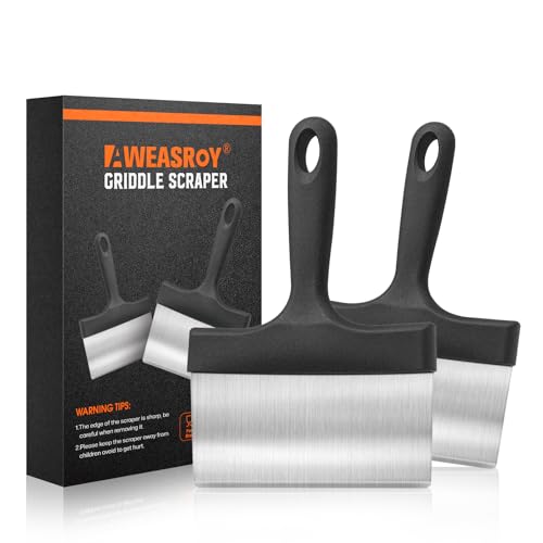 AWEASROY Heavy Duty Griddle Scraper for Blackstone with 5" Handle(2 Pack) - color: Black 2 Pcs