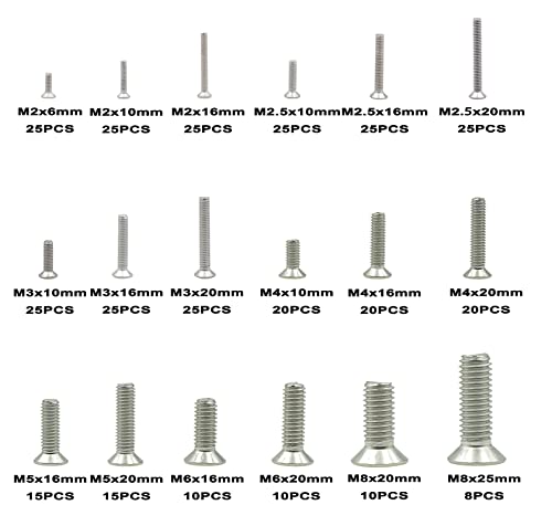 353PCS Metric M2 M2.5 M3 M4 M5 M6 M8 304 Stainless Steel Phillips Flat Head Machine Screws Assortment Kit