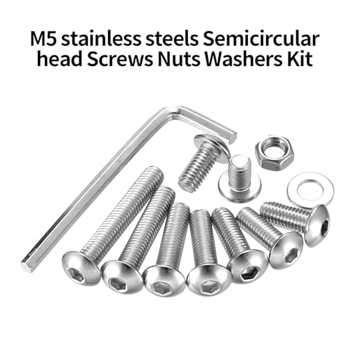 300 Pcs M5 Nuts and Bolts Assortment Kit, Pan Head Machine Screws and Nuts, Stainless Steel Hex Button Head Socket Cap Screws Bolts and Washers, Metric Screw Assortment, Fully Threaded - size: M5