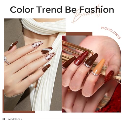 modelones Fall Gel Nail Polish Set 6 Colors, Brown Burnt Orange Burgundy - color: A A A1 Orange Burgundy