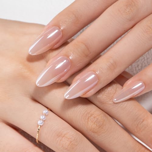CurvLife Press On Nails, Pale Pink Chrome, Soft Gel - color: Pale pink