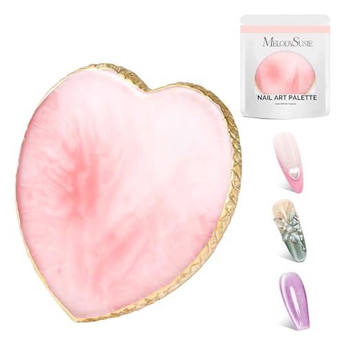 MelodySusie 1PC Heart Shape Resin Nail Art Palette, Professional Color Mixing Board for Gel Polish, Acrylics, Pigment Blending, Salon and DIY Makeup Artist Tool, Pink - color: Pink Heart Without Spatula