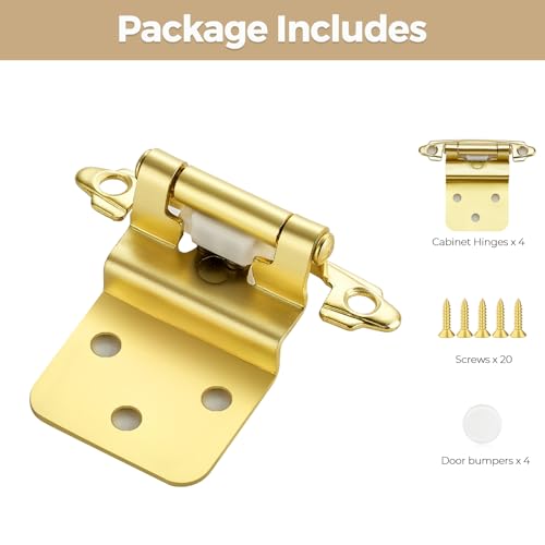 4 Pack 2 Pair Gold Cabinet Hinges, 3/8" Inset Semi-Concealed Hinges - color: Gold, size: 3/8" Inset