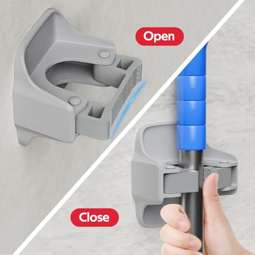 reliahom Broom Holder Wall Mount Mop Grippers organizer wall hanging, 3Pack - color: Gray, size: 3 Pack 1Rack