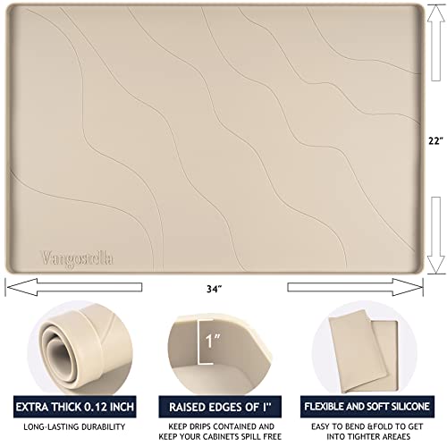 Heavy Duty Silicone Under Sink Mats for Kitchen Waterproof 31" x 22", Extra Thick Under Sink Rubber Mat Drip Tray, Raised Edge Under Sink Liner,Prevent Drips, Leaks, Spills,Taupe - color: Beige, size: 31'' x 22'' x 1''