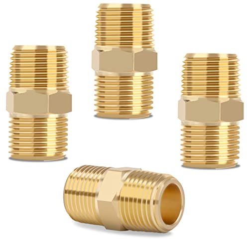 KOOTANS 3/8 NPT x 3/8 NPT Male Solid Brass Hex Nipples, 4PCS - size: 3/8 NPT x 3/8 NPT (O.D x O.D: 5/8'' x 5/8'')