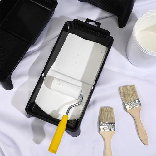 Geelin 30 Pcs Paint Roller Trays 4" Reusable Small Plastic Paint Roller Tray Durable Deep Ribbed Textured Paint Roller Pan for DIY Wall Painting, Black