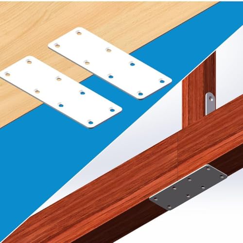 CHENJIN 4PCS 5.5x2 Inches White Stainless Steel Mending Plates Repair Reinforcement Metal Sheets Flat Heavy Duty Brackets for Wooden Beds Tables Chairs Drawers Fences and Cabinets