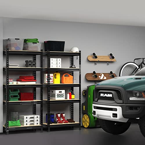 PrimeZone 5-Tier Garage Storage Shelves, Adjustable Metal Shelving, Black - size: 28"W x 12"D x 59"H