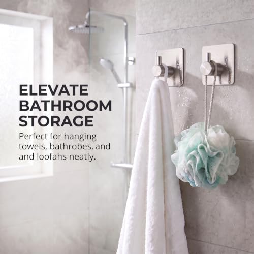 Fotosnow Adhesive Wall Hooks, 15lbs Stainless Steel Heavy Duty No Drill Towel Hooks for Bathroom Kitchen Entryway Dorm-6 Packs - color: Silver-6 Pack